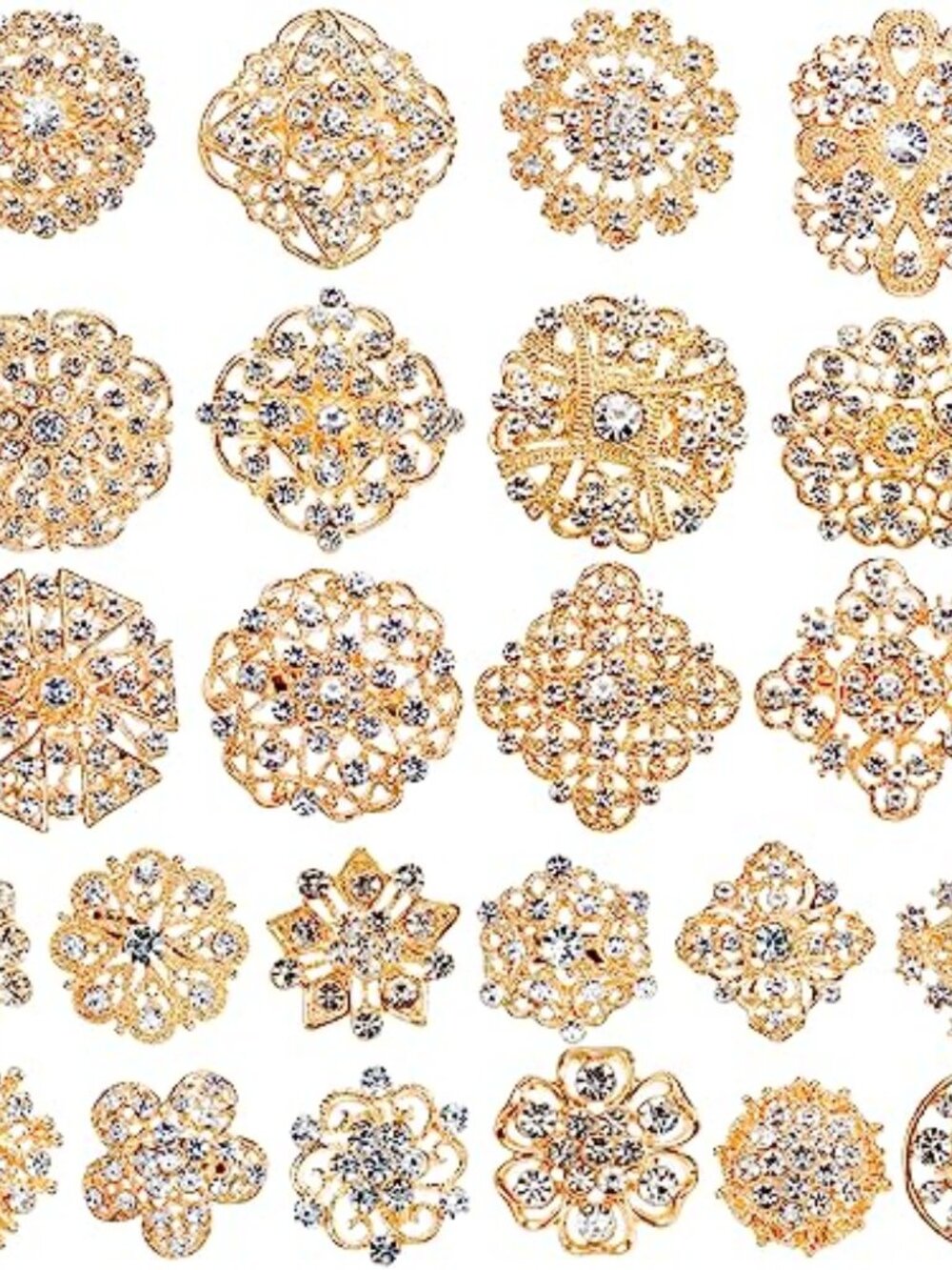 24 Pieces Gold Crystal Brooches for Women, Rhinestone Brooches and Pins Flower